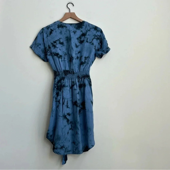 Anthropologie Cloth & Stone Liv Tie-Front Mini Dress tie dye tencel lyocell blue - Picture 10 of 12